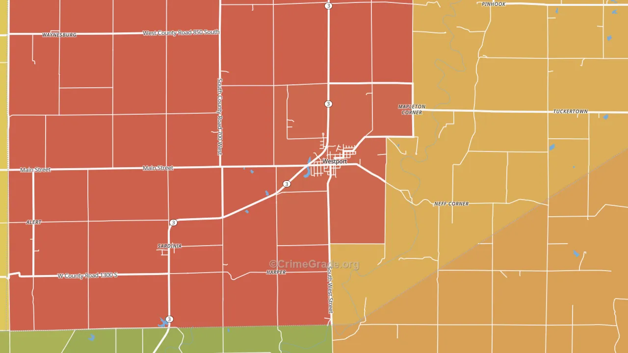Westport, IN Map of Vandalism Rates