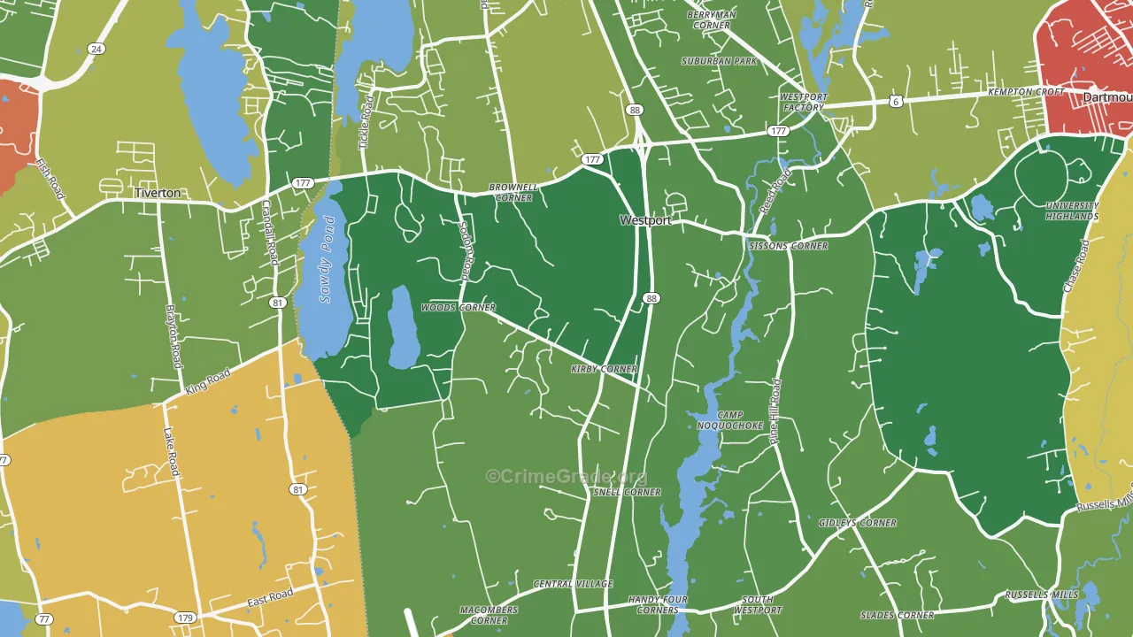 Westport, MA Map of Vandalism Rates