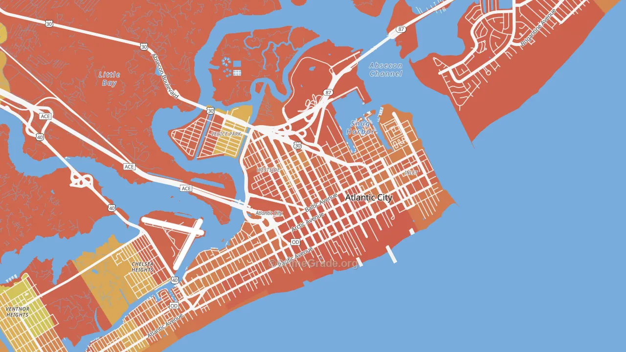 Westside, Atlantic City, NJ Map of Vandalism Rates