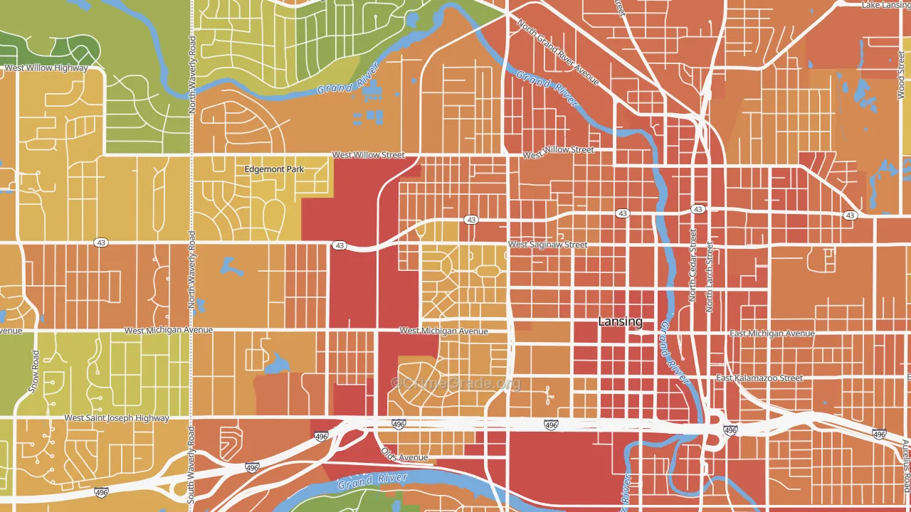 Westside Lansing, Lansing, MI Map of Vandalism Rates