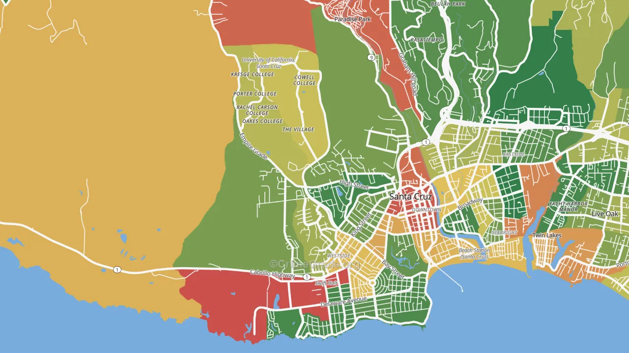 Westside, Santa Cruz, CA Map of Vandalism Rates