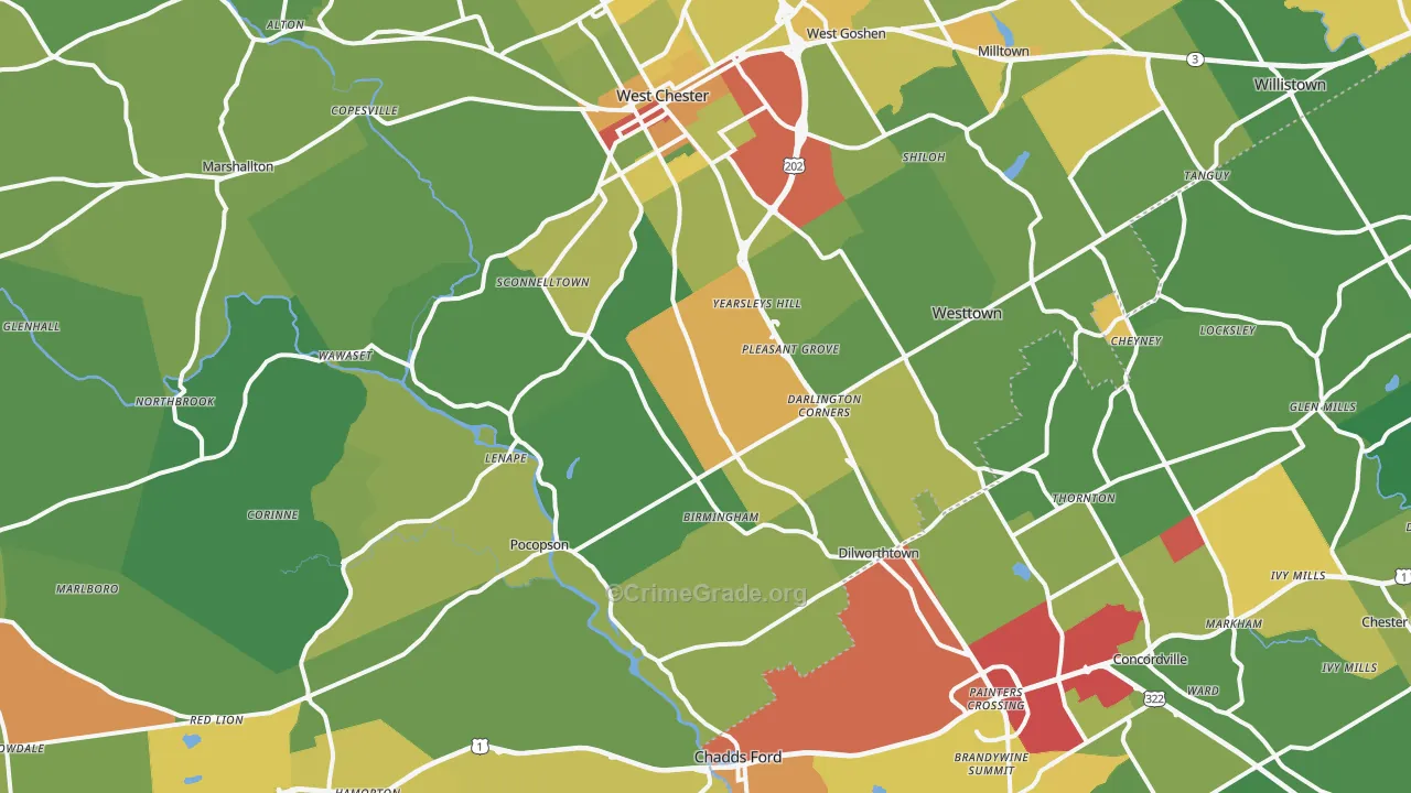 Westtown, PA Map of Vandalism Rates