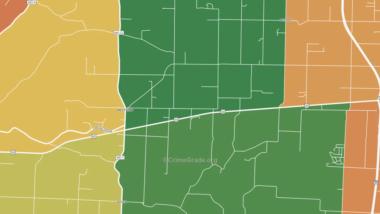Westview, MO Map of Vandalism Rates