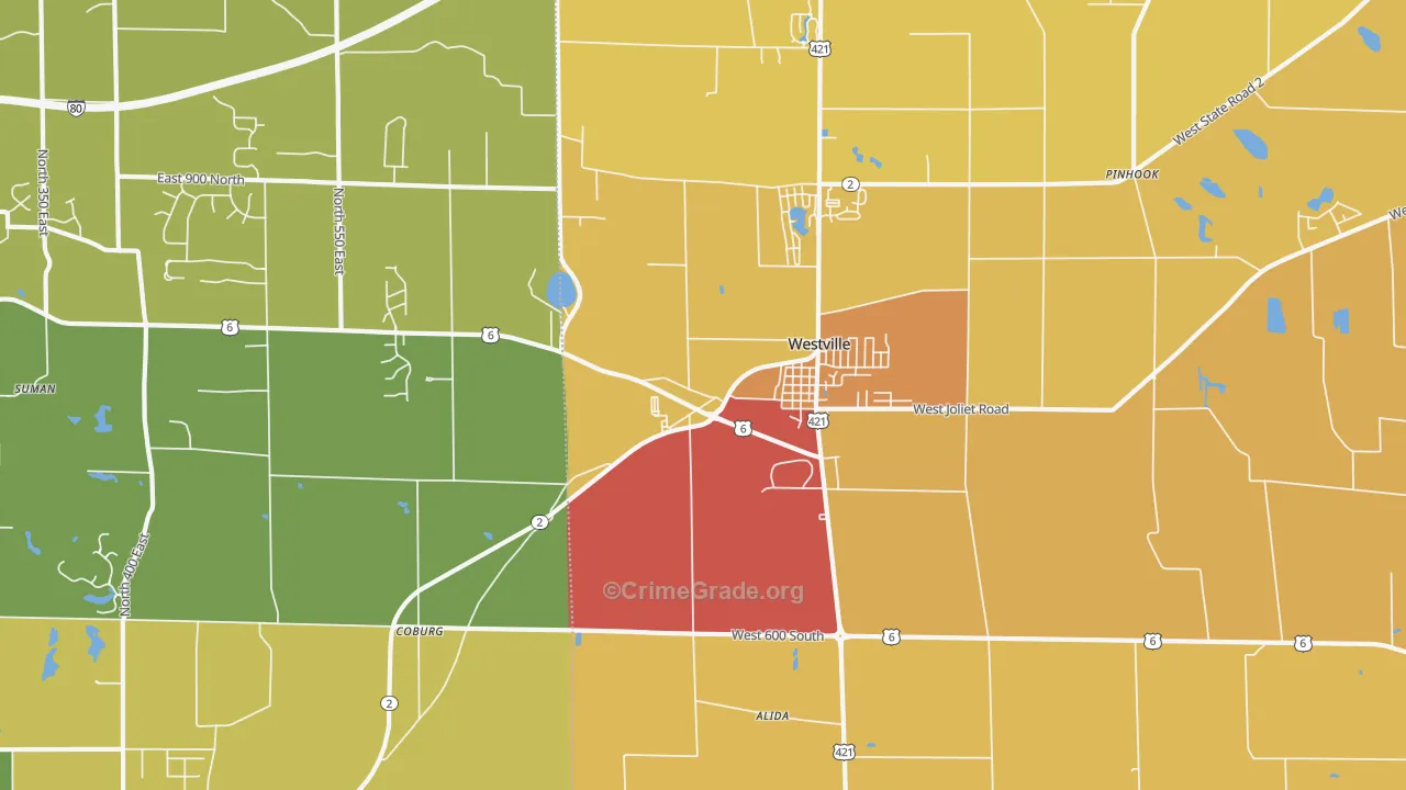 Westville, IN Map of Vandalism Rates