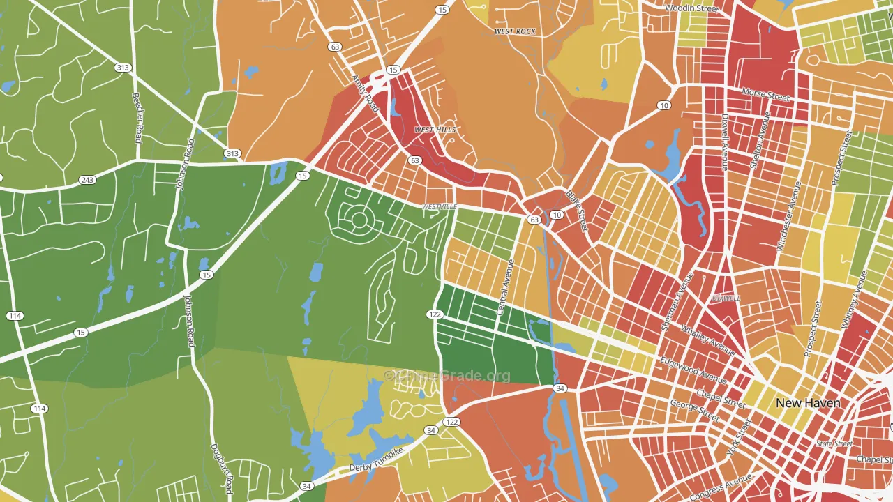 Westville, New Haven, CT Map of Vandalism Rates