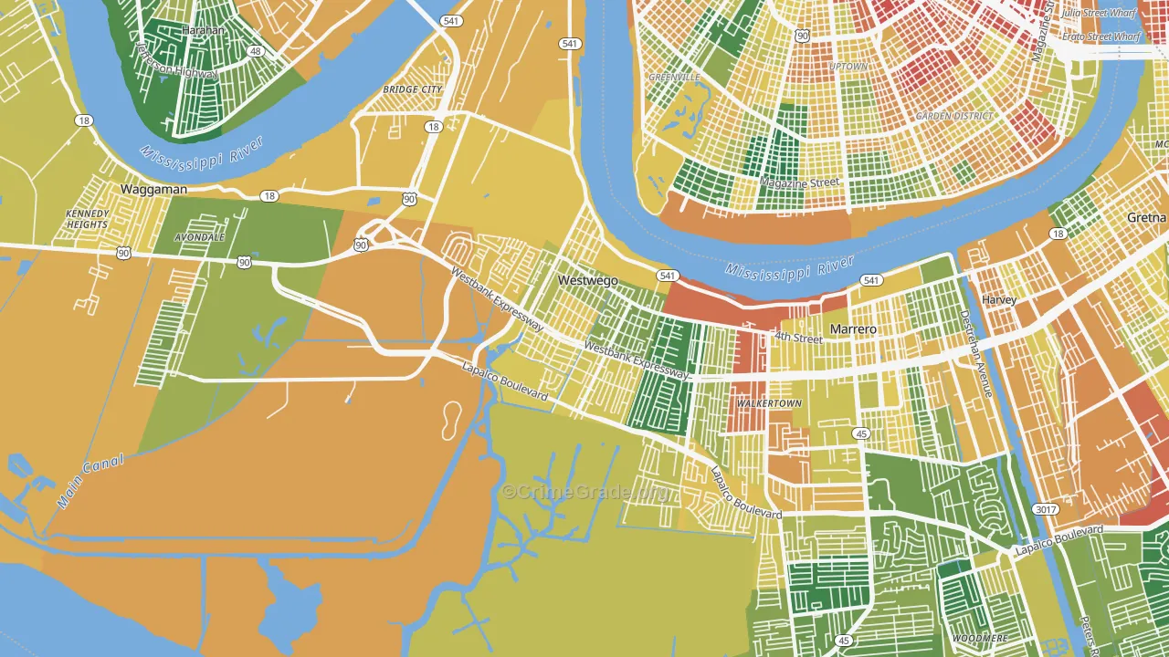 Westwego, LA Map of Vandalism Rates