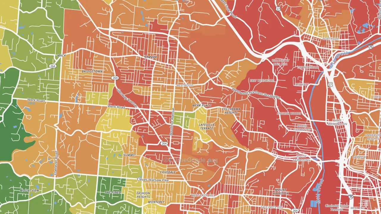 Westwood, Cincinnati, OH Map of Vandalism Rates