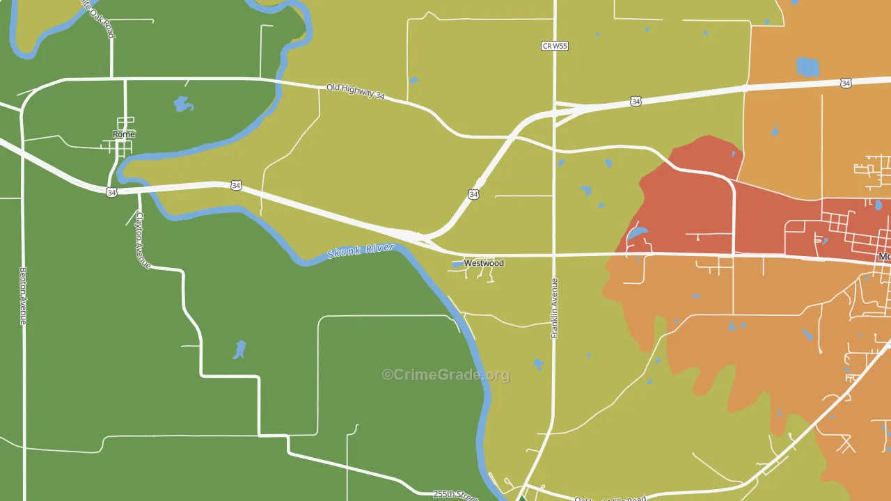Westwood, IA Map of Vandalism Rates