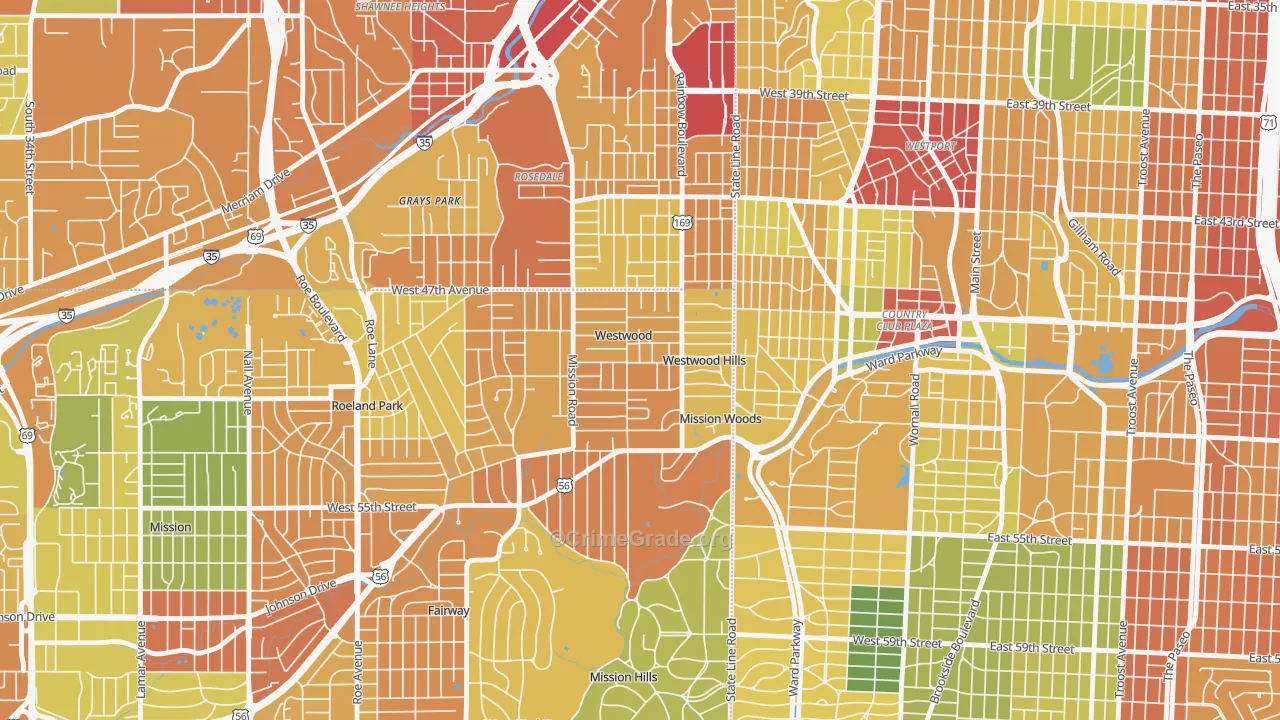 Westwood, KS Map of Vandalism Rates