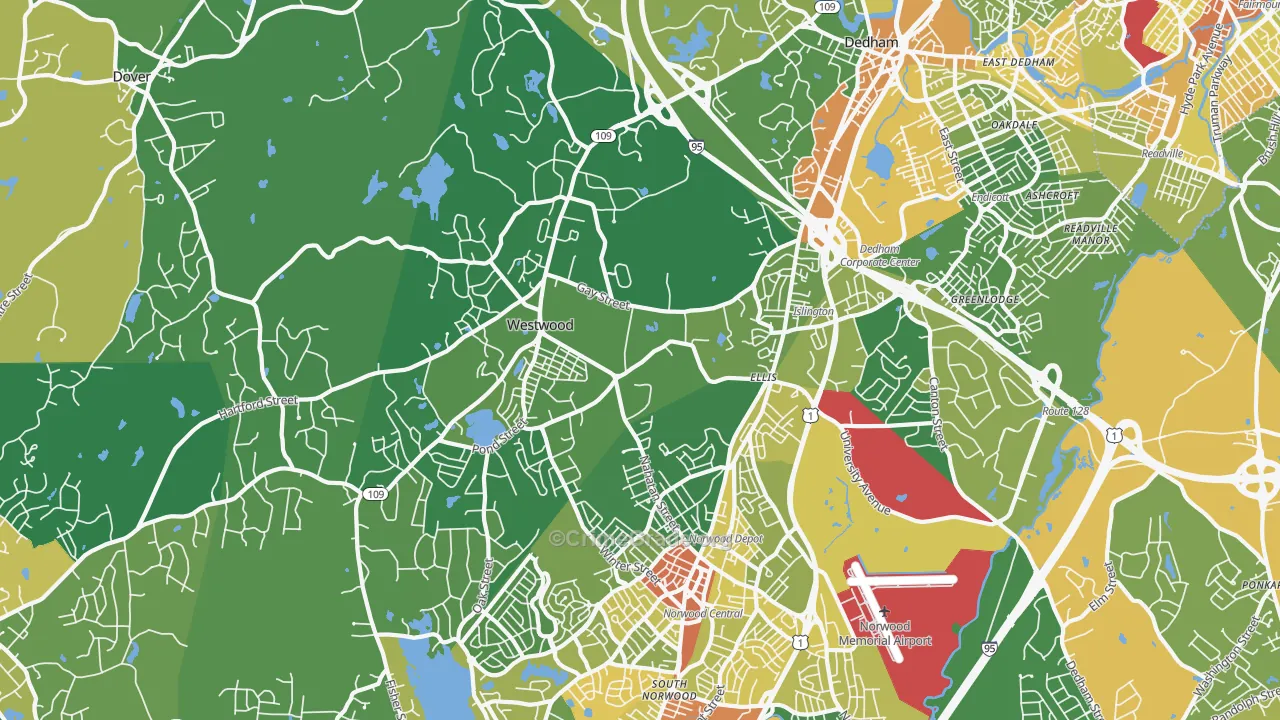 Westwood, MA Map of Vandalism Rates