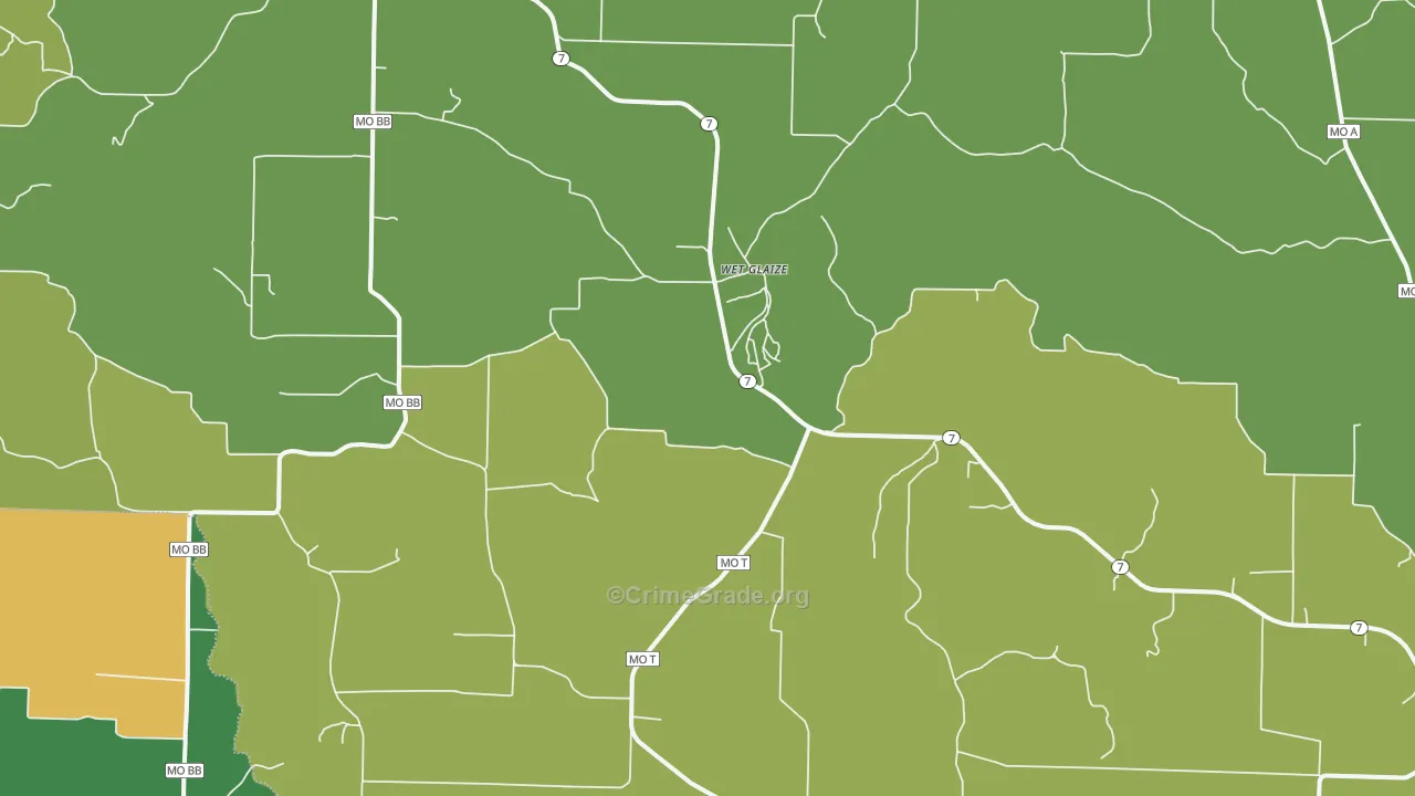 Wet Glaize, MO Map of Vandalism Rates