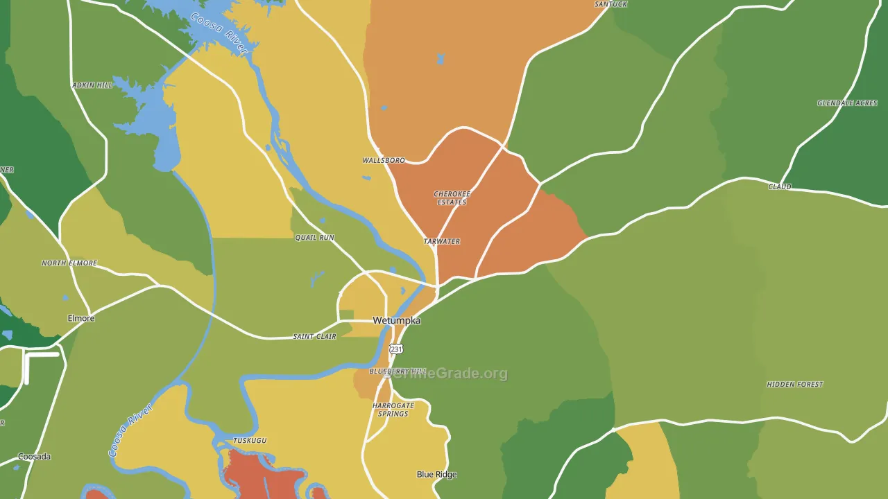 Wetumpka, AL Map of Vandalism Rates