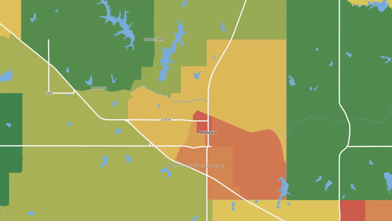 Wewoka, OK Map of Vandalism Rates
