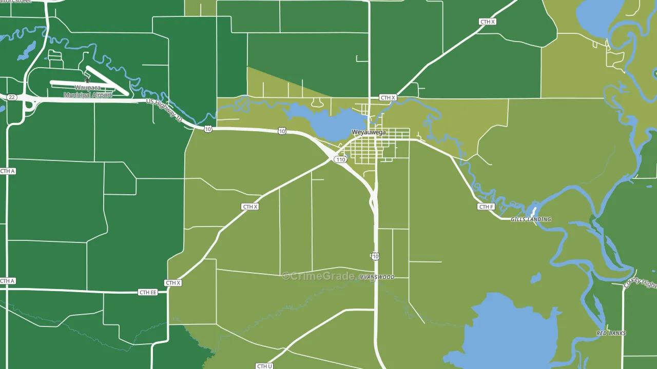 Weyauwega, WI Map of Vandalism Rates