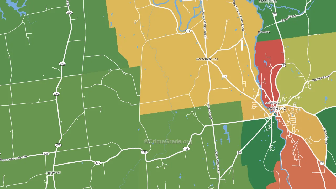 Weybridge Hill, VT Map of Vandalism Rates