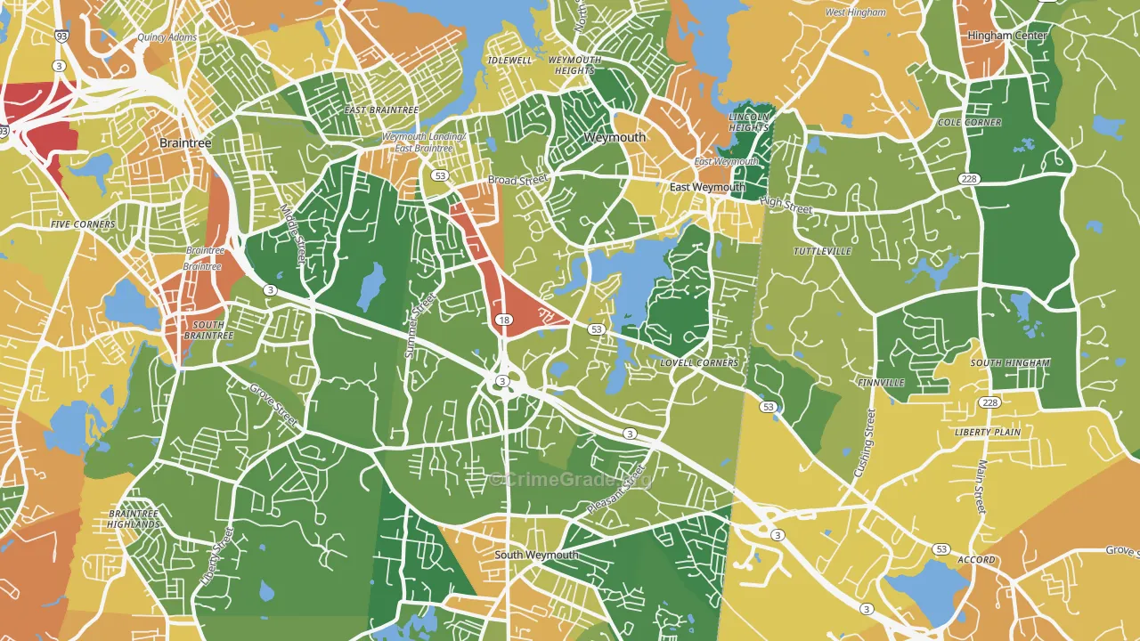 Weymouth Town, MA Map of Vandalism Rates