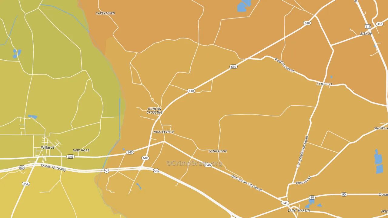Whaleyville, MD Map of Vandalism Rates