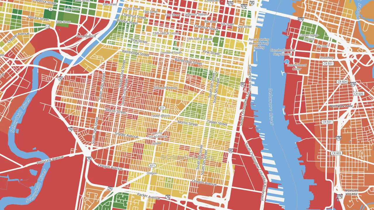 Wharton-Hawthorne-Bella Vista, Philadelphia, PA Map of Vandalism Rates