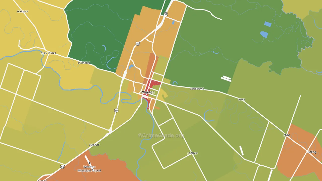 Wharton, TX Map of Vandalism Rates