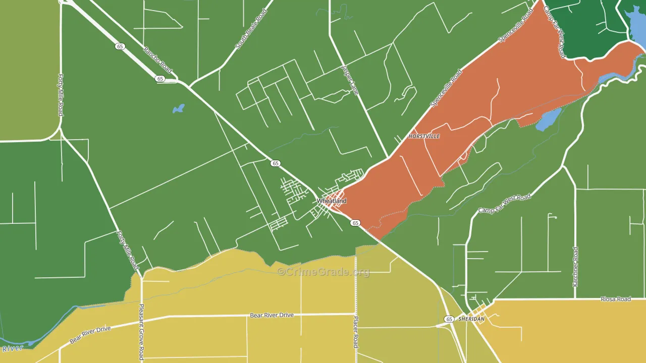 Wheatland, CA Map of Vandalism Rates