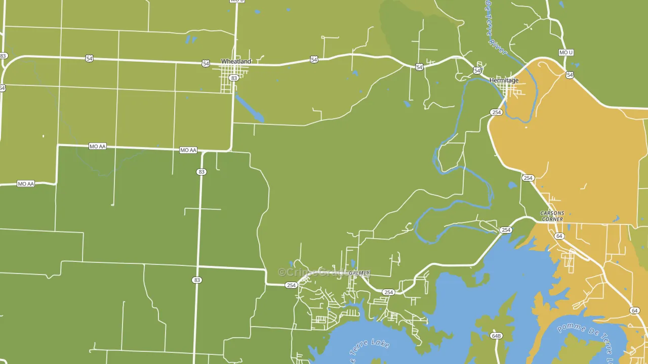 Wheatland, MO Map of Vandalism Rates