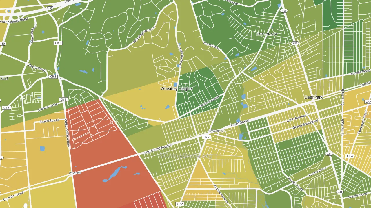 Wheatley Heights, Wyandanch, NY Map of Vandalism Rates