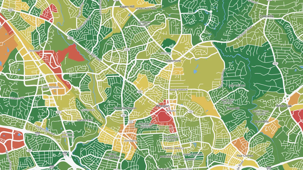 Wheaton, MD Map of Vandalism Rates
