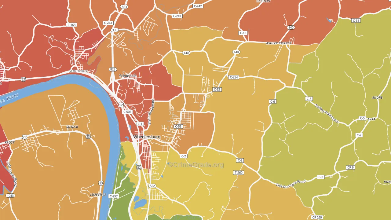 Wheelersburg, OH Map of Vandalism Rates