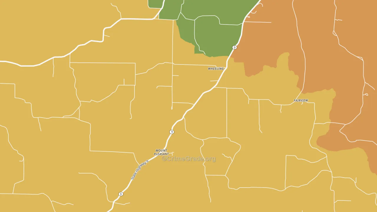 Wheeling, AR Map of Vandalism Rates