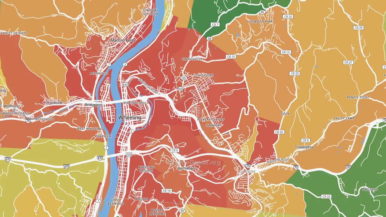 Wheeling, WV Map of Vandalism Rates
