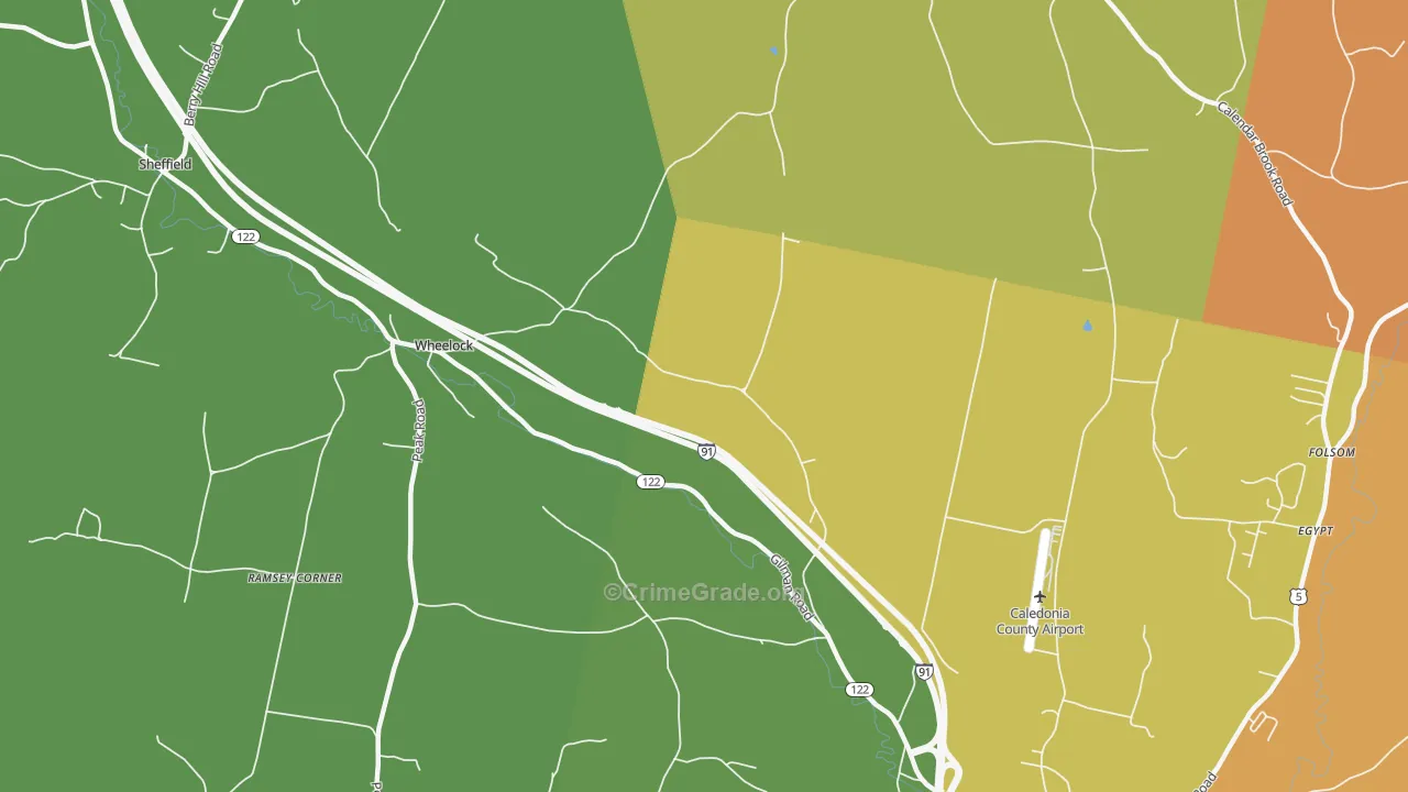 Wheelock, VT Map of Vandalism Rates
