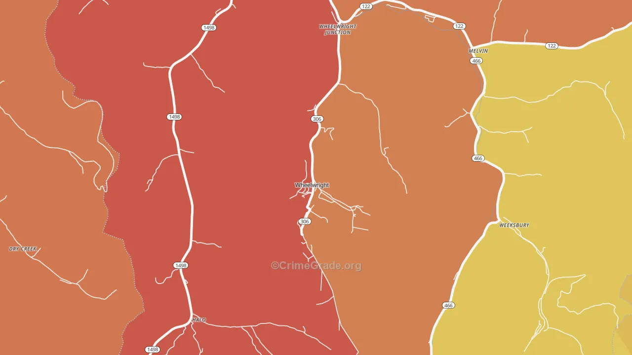 Wheelwright, KY Map of Vandalism Rates