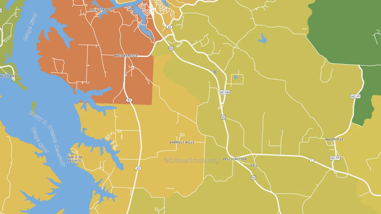 Whitakerville, MO Map of Vandalism Rates