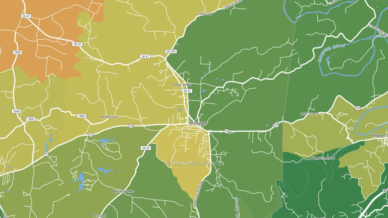 White Bluff, TN Map of Vandalism Rates