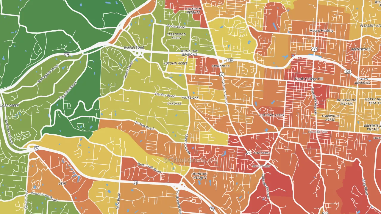 White Oak, OH Map of Vandalism Rates
