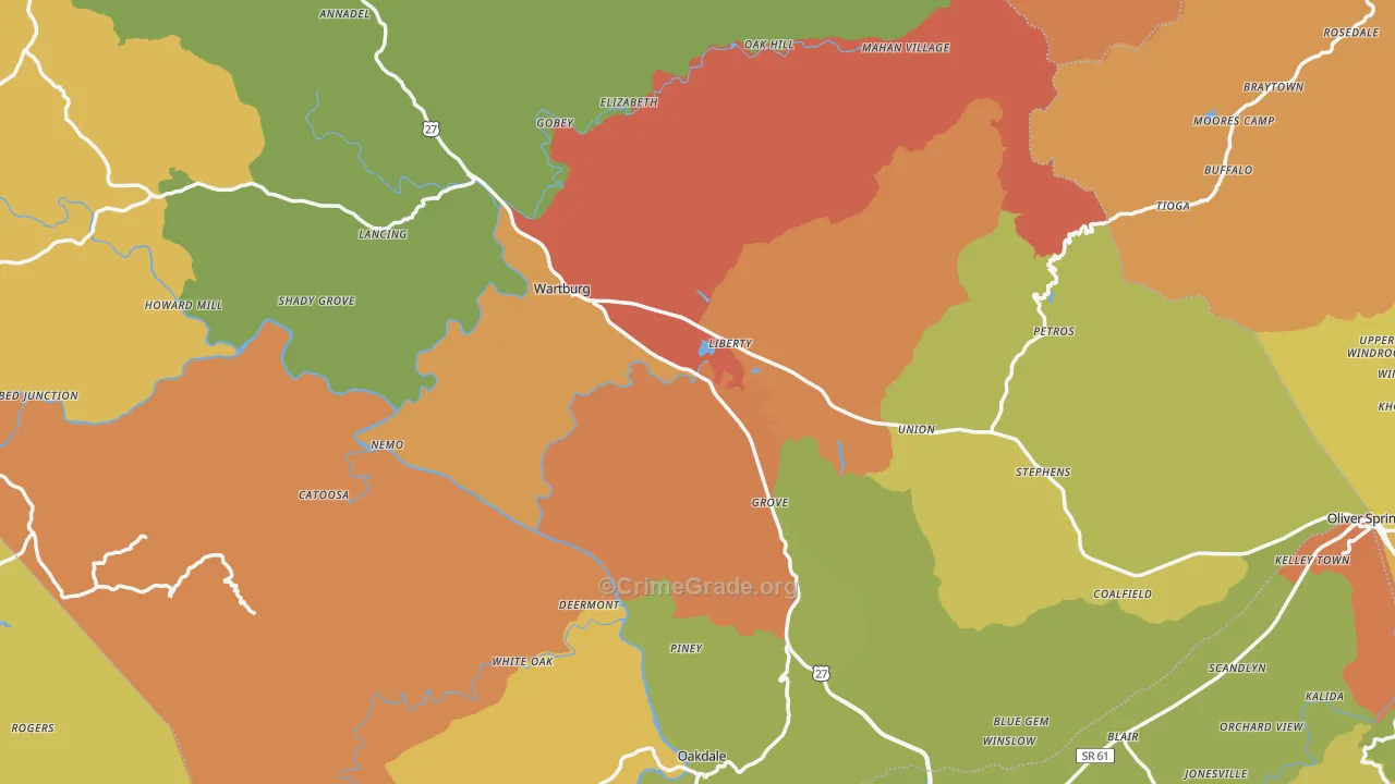 White Oak, TN Map of Vandalism Rates