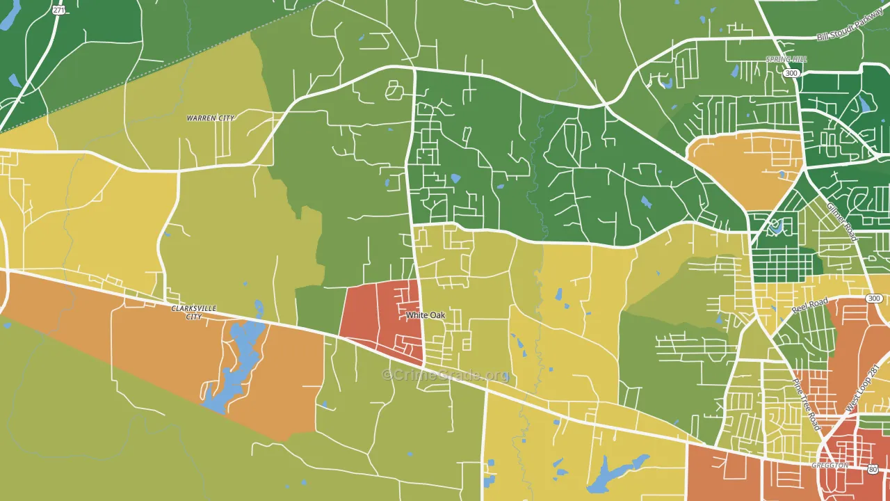White Oak, TX Map of Vandalism Rates