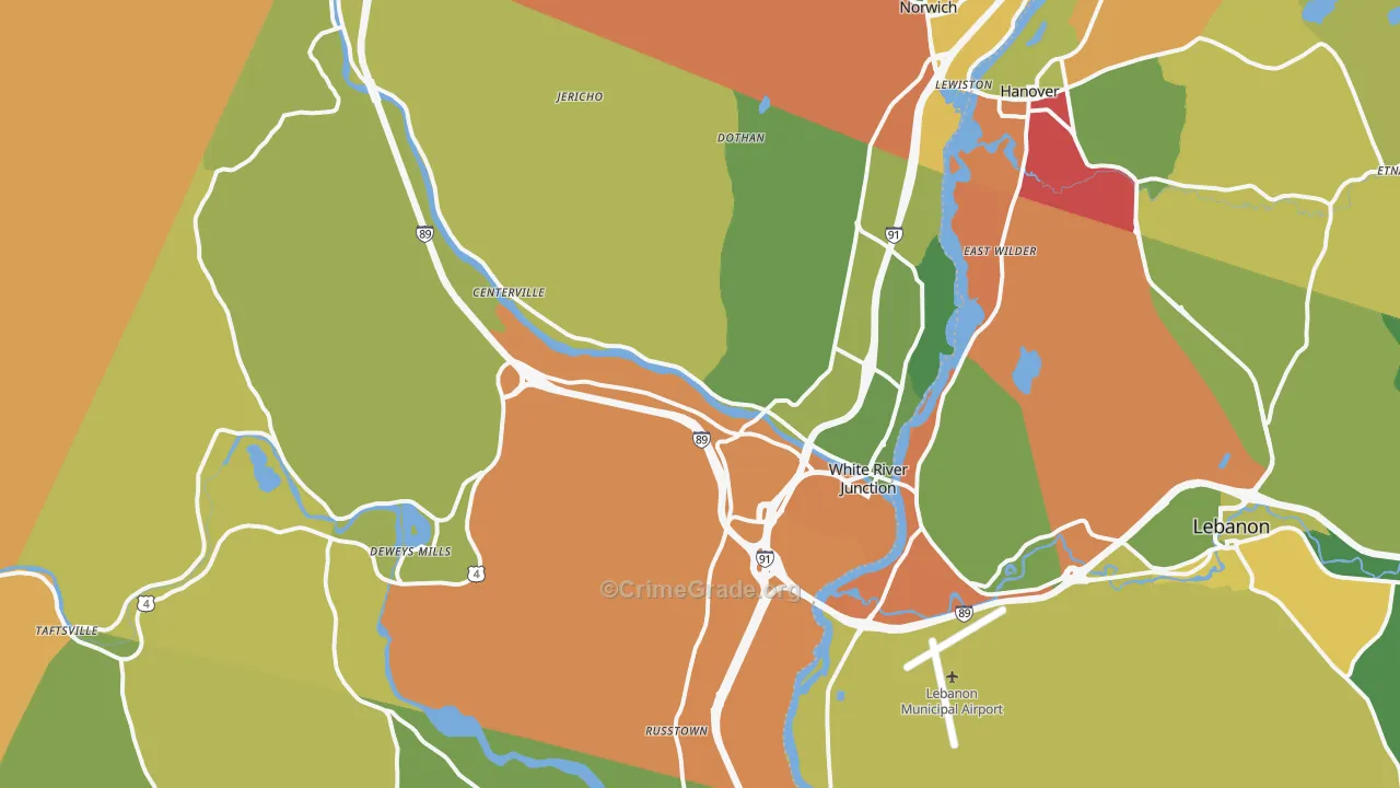 White River Junction, VT Map of Vandalism Rates