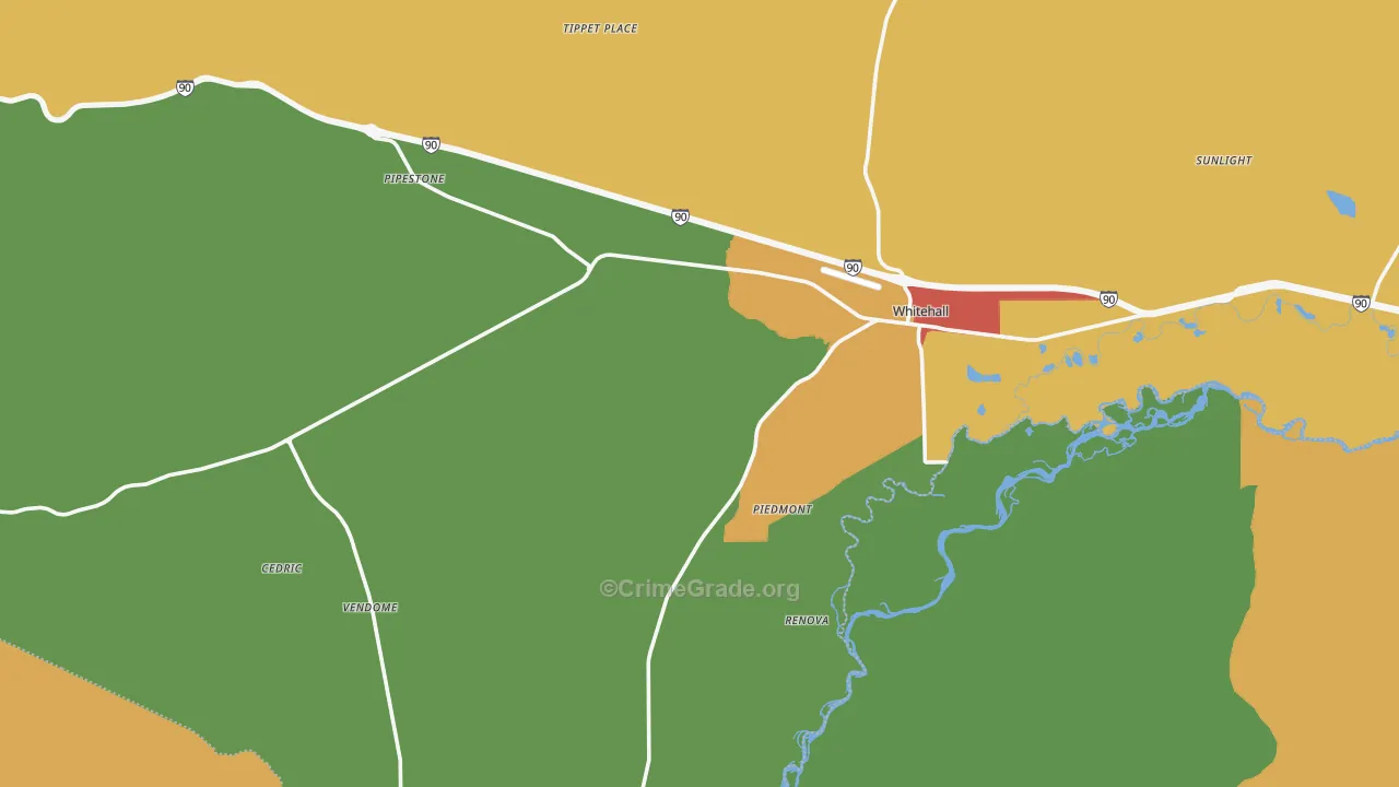 Whitehall, MT Map of Vandalism Rates