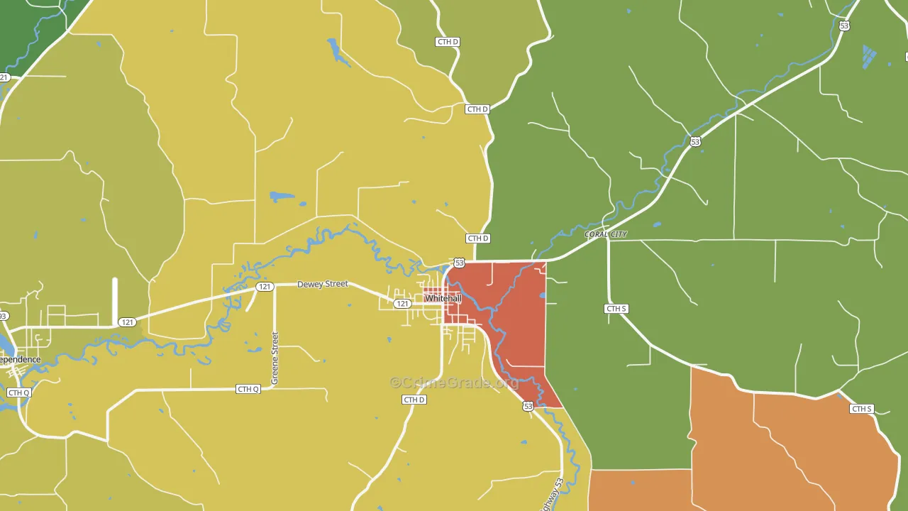 Whitehall, WI Map of Vandalism Rates