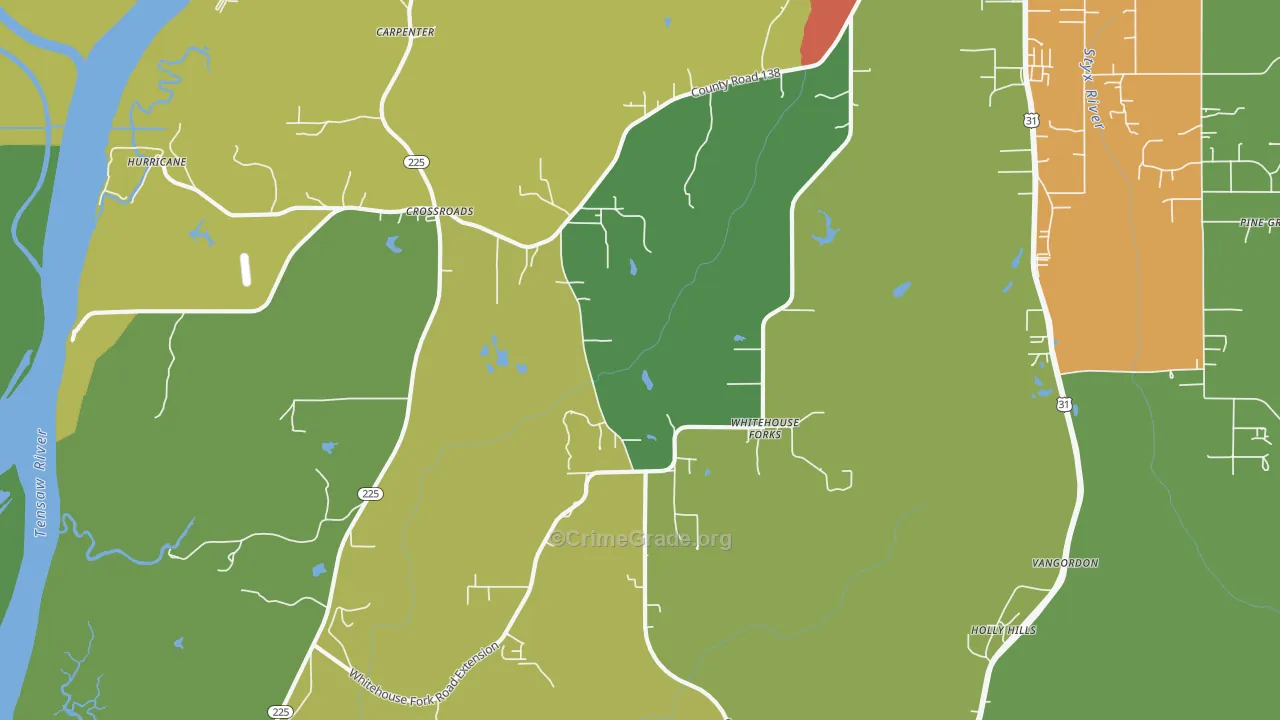 Whitehouse Forks, AL Map of Vandalism Rates