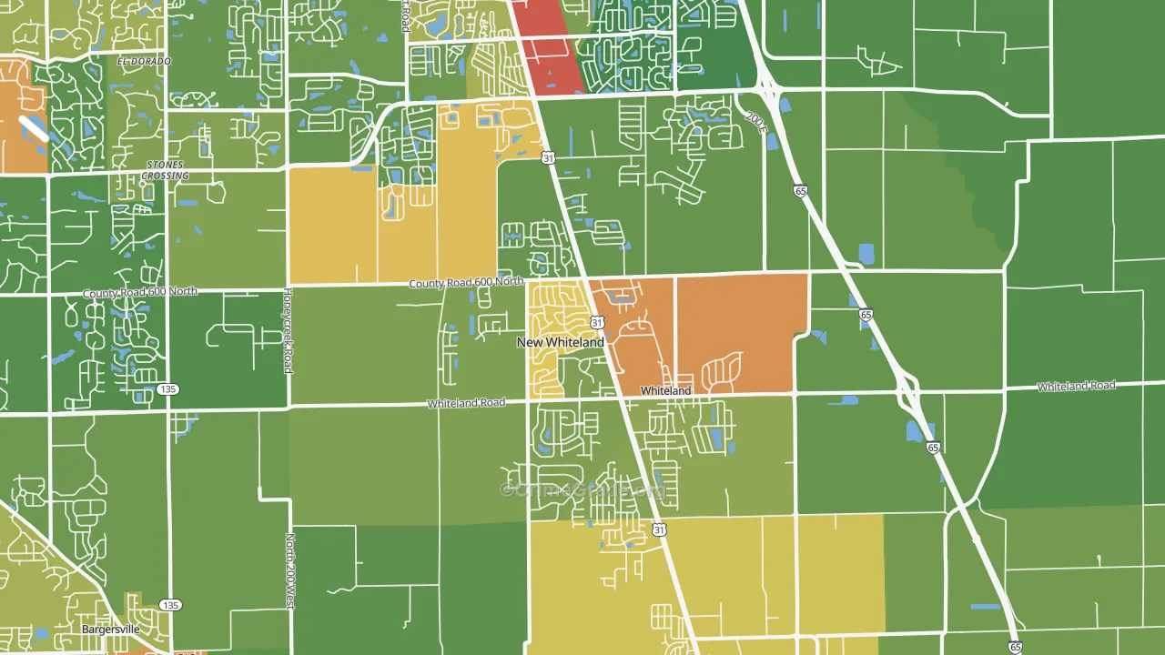 Whiteland, IN Map of Vandalism Rates
