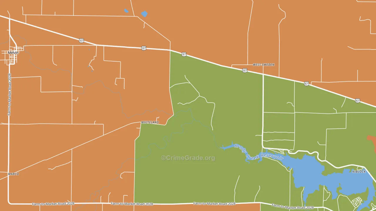 Whiteland, TX Map of Vandalism Rates