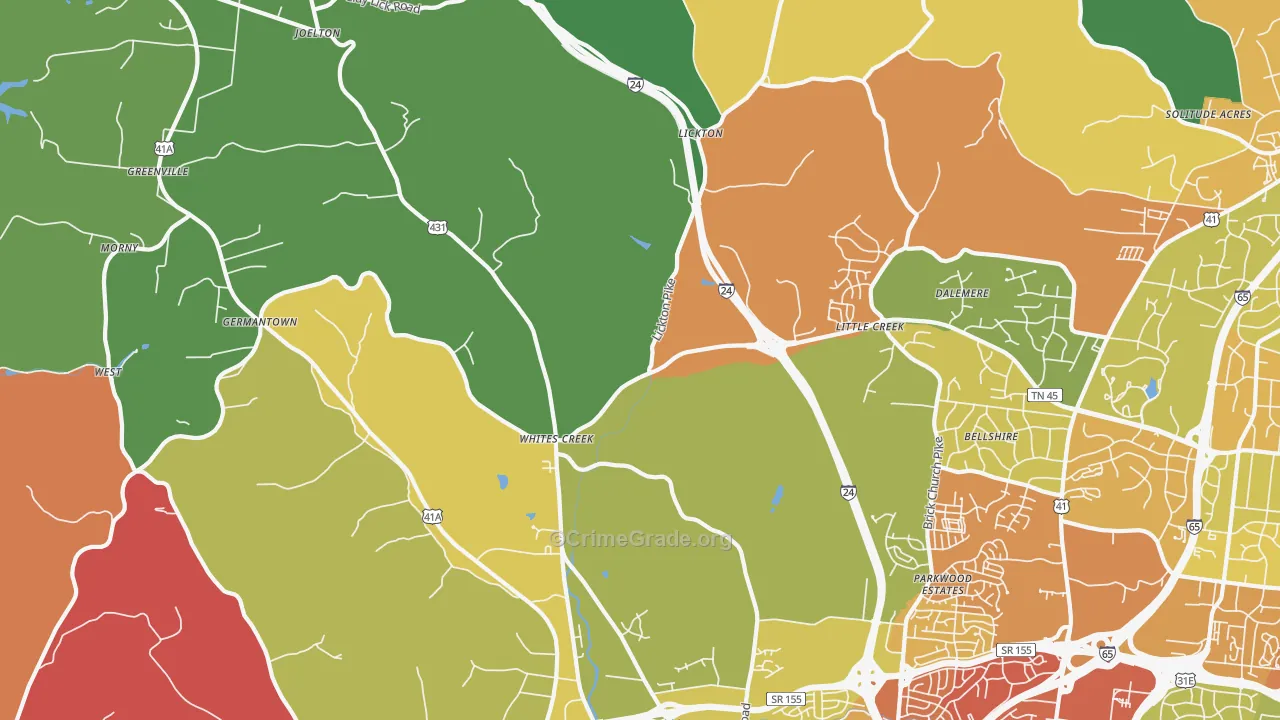 Whites Creek, TN Map of Vandalism Rates