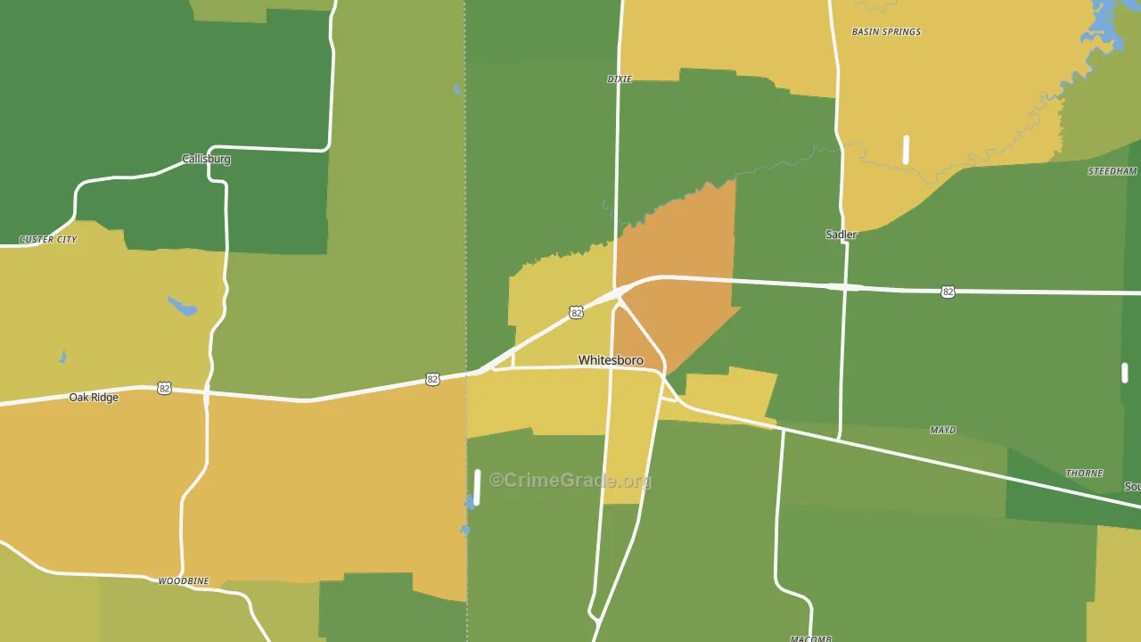 Whitesboro, TX Map of Vandalism Rates