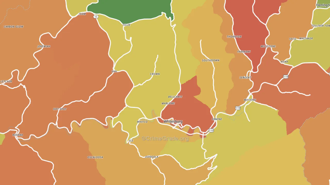 Whitesburg, KY Map of Vandalism Rates