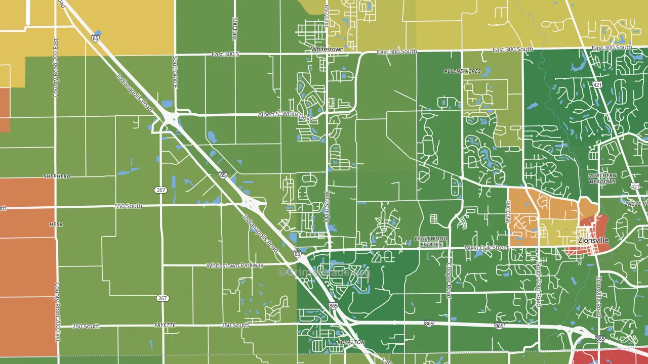 Whitestown, IN Map of Vandalism Rates