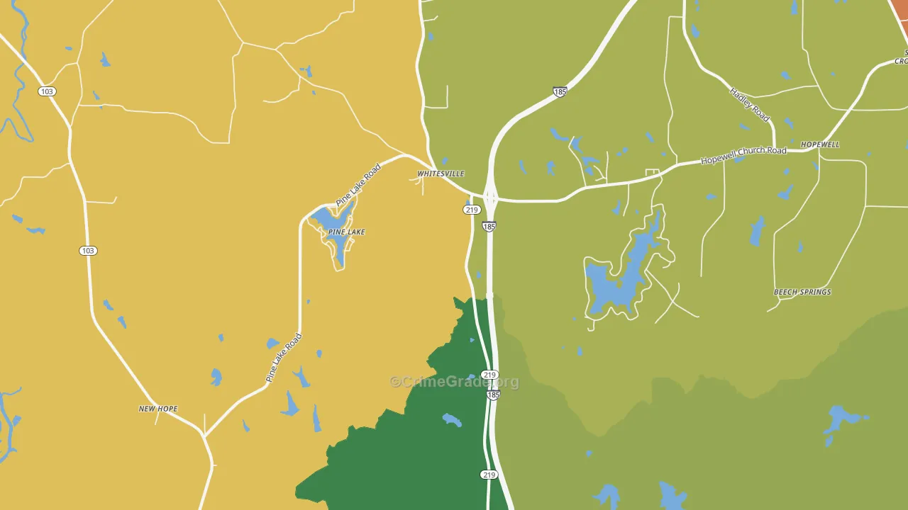 Whitesville, GA Map of Vandalism Rates
