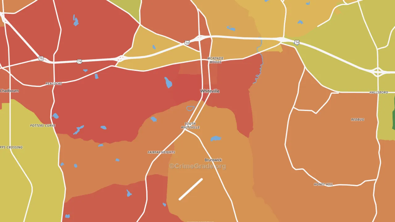 Whiteville, NC Map of Vandalism Rates