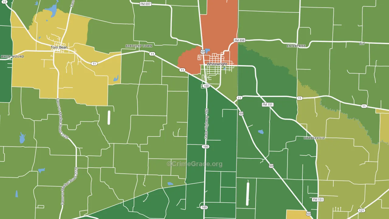 Whitewright, TX Map of Vandalism Rates